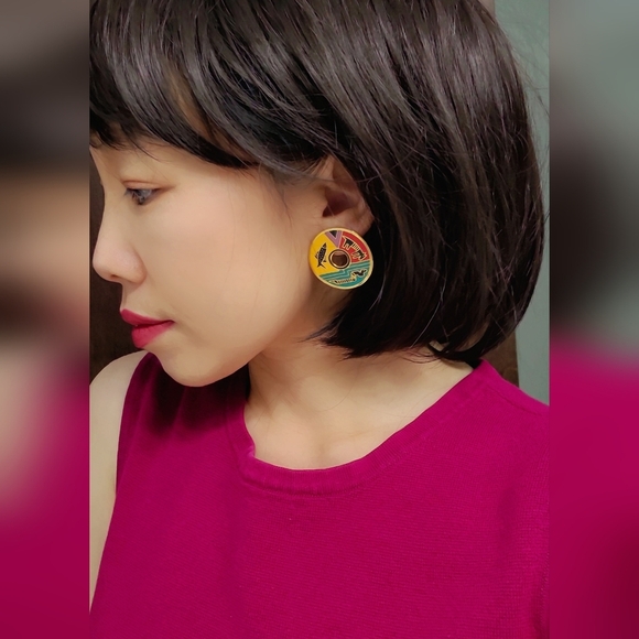 Vintage laurel burch cat sneak dog colorful enamel earrings - Picture 10 of 17